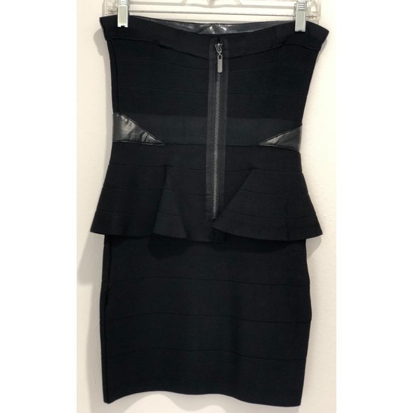 bebe Strapless Black Peplum Mini Bandage Dress - S - Picture 4 of 7